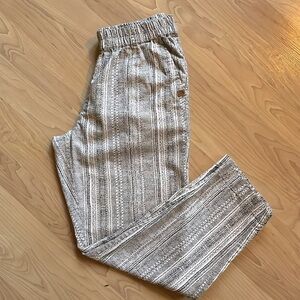 Roots Hemp Collection Stripped Ankle Cropped Elastic Waist Pants Size Small